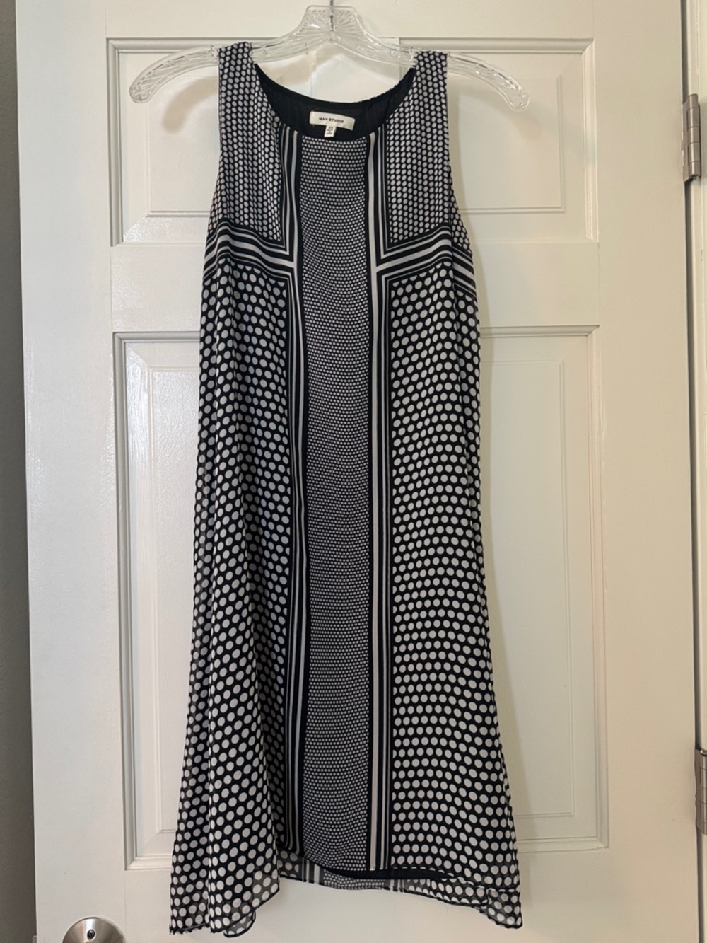 Max Studio Black and White Geometric Polka Dot Midi Dress